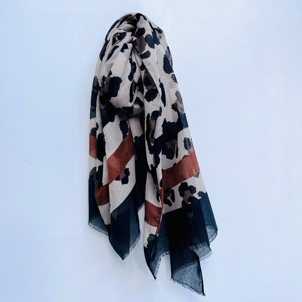 Neutrals and Camel Stripe Leopard Print Scarf