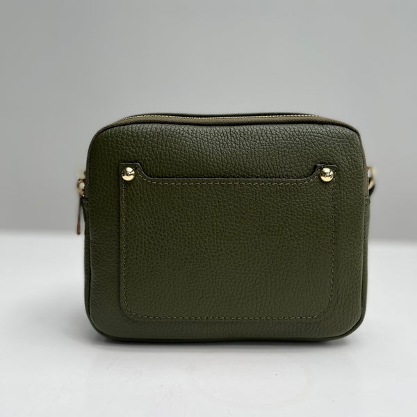 Olive Green Leather Double Zip Cross Body Bag