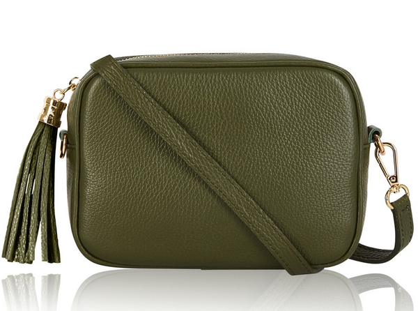 Olive Green Leather Tassel Cross Body Bag