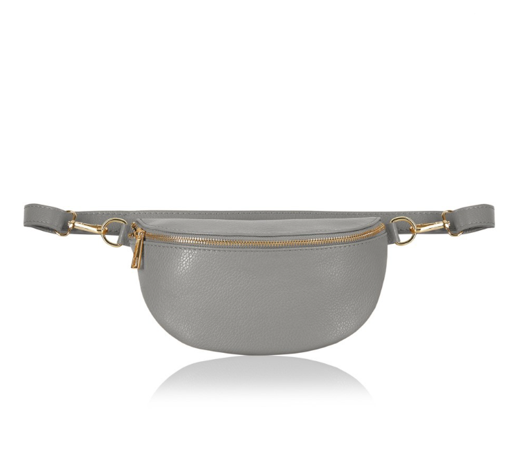 Pale Grey Leather Waist Crossbody Bag