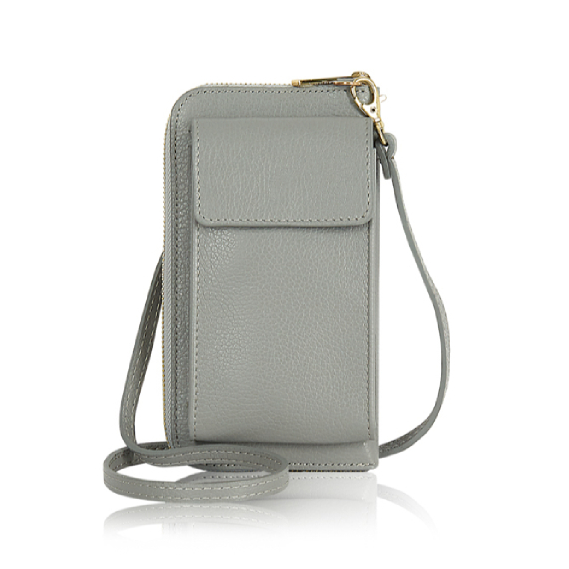 Pale Grey Leather Purse Phone Crossbody – Alice's Wonders UK