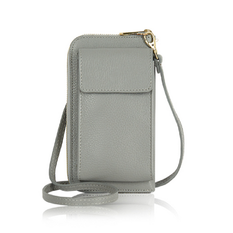 Pale Grey Leather Purse / Phone Crossbody