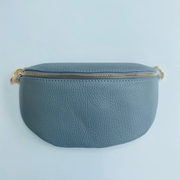 Pale Grey Leather Waist Crossbody Bag