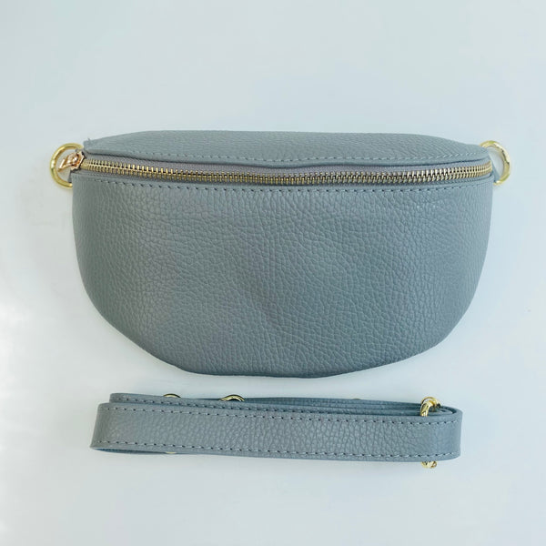 Pale Grey Leather Waist Crossbody Bag
