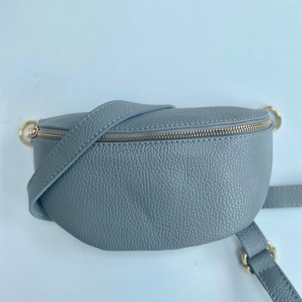 Pale Grey Leather Waist Crossbody Bag