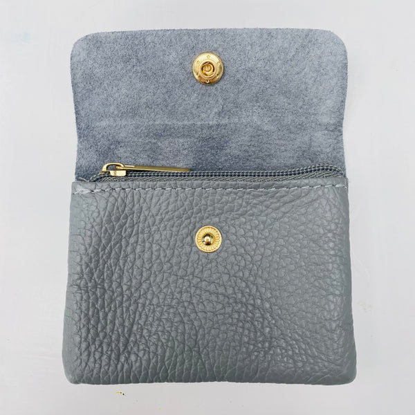 Pale Grey Soft Leather Small Purse Open