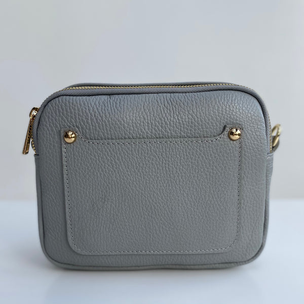 Pale Grey Leather Double Zip Cross Body Bag