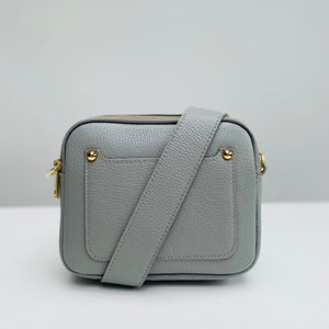 Pale Grey Leather Double Zip Cross Body Bag