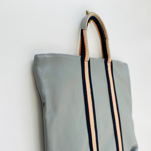 Pale Grey Leather Tote Backpack