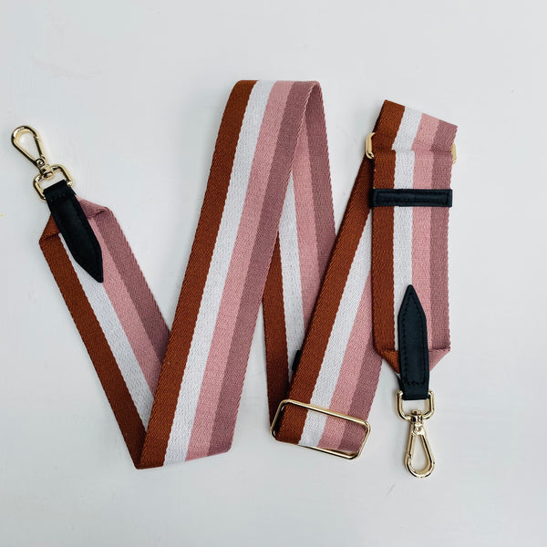 Pinks and Tan Stripe Bag Strap