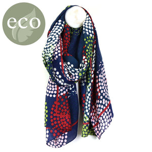 Raspberry Pink and Navy Blue Circle Print Bamboo Scarf from Peace of Mind (POM)