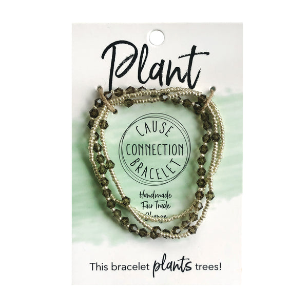 Green and Gold Beaded Cause Bracelet - Plant