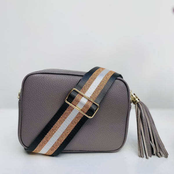 Charcoal and Rose Gold Stripe Bag Strap