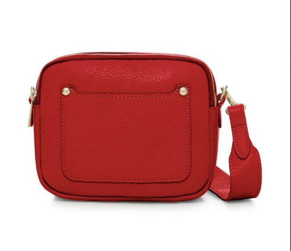 Red Leather Double Zip Cross Body Bag