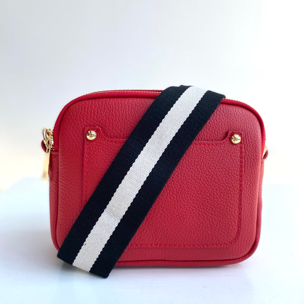 Red Leather Double Zip Cross Body Bag