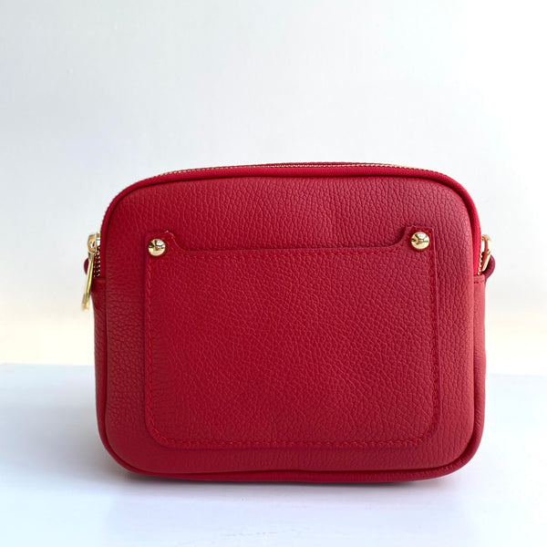 Red Leather Double Zip Cross Body Bag