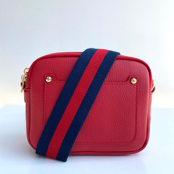 Red Leather Double Zip Cross Body Bag