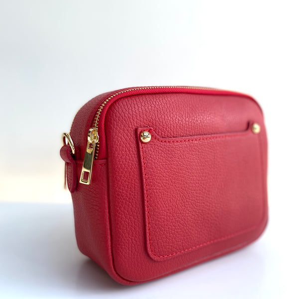 Red Leather Double Zip Cross Body Bag