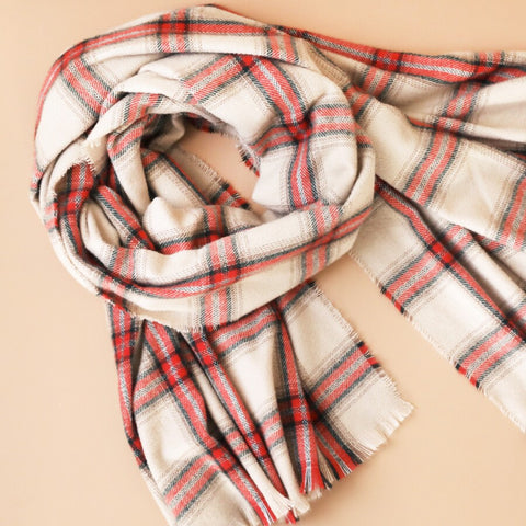Camel and Red Check Blanket Scarf