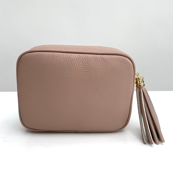 Rose Pink Leather Tassel Cross Body Bag