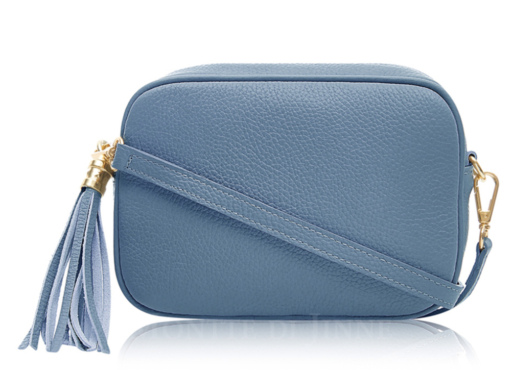 Denim Blue Leather Tassel Cross Body Bag