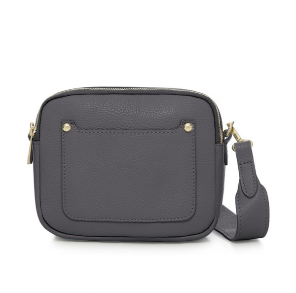 Dark Grey Leather Double Zip Cross Body Bag