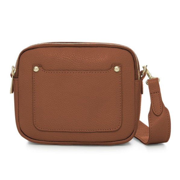 Tan Leather Double Zip Cross Body Bag