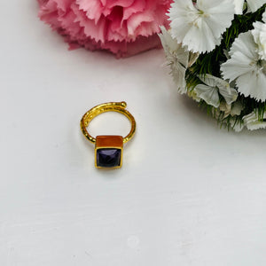 Semi-Precious Stone and Glass Gold Stacking Ring from My Doris- amethyst