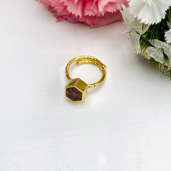 Semi-Precious Stone and Glass Gold Stacking Ring from My Doris- rose quartz