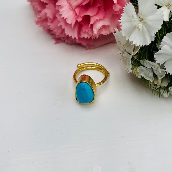 Semi-Precious Stone and Glass Gold Stacking Ring from My Doris- turquoise