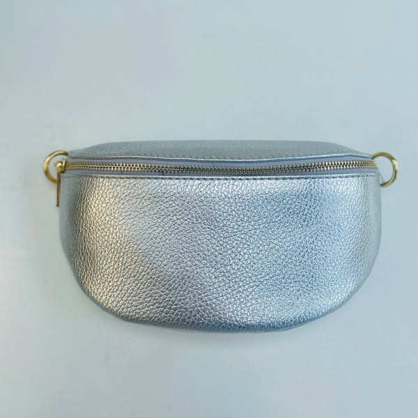 Silver Leather Waist Crossbody Bag