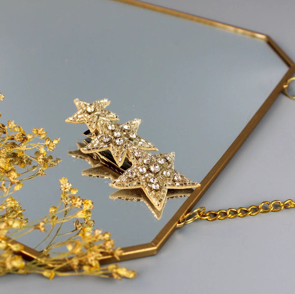 Silver Star Beaded Hair Clip