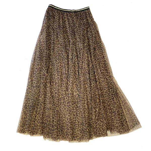 Small Leopard Print Tulle Midi Skirt with Gold Waistband