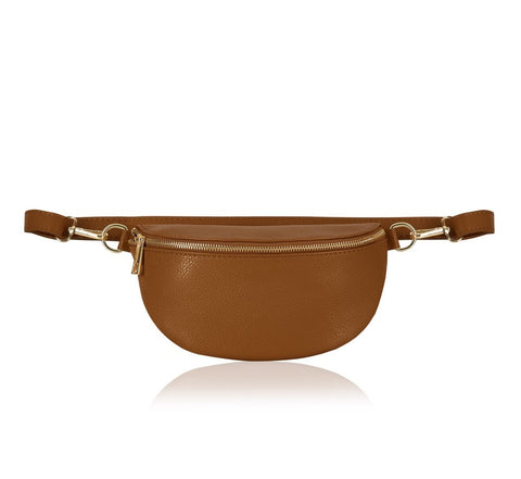 Tan Leather Waist Crossbody Bag