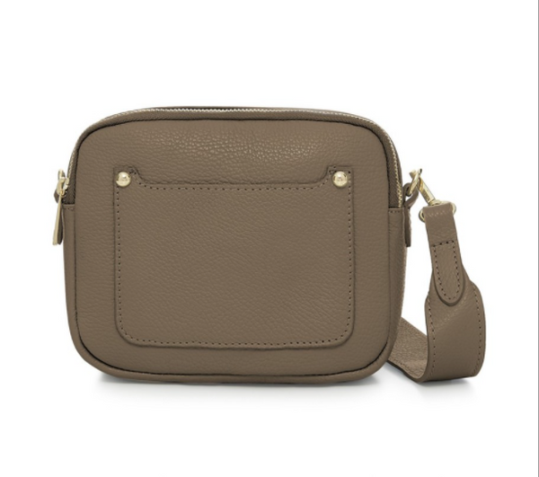 Taupe Leather Double Zip Cross Body Bag