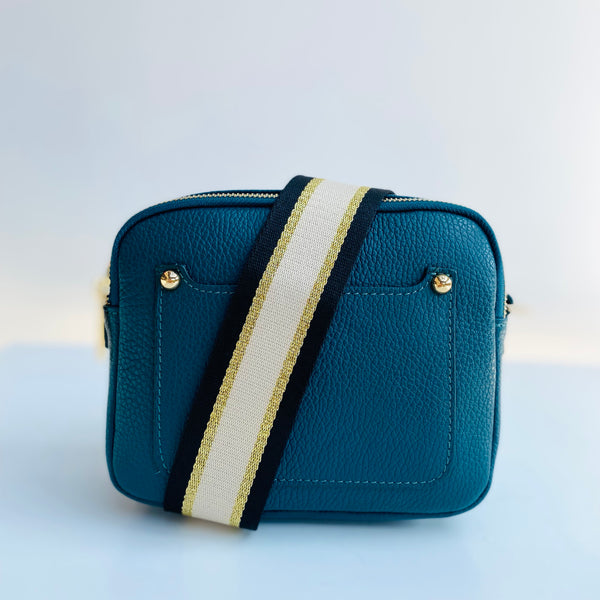 Teal Leather Double Zip Cross Body Bag