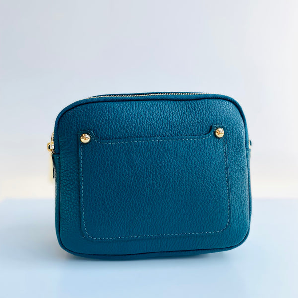 Teal Leather Double Zip Cross Body Bag