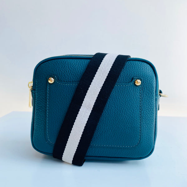 Teal Leather Double Zip Cross Body Bag