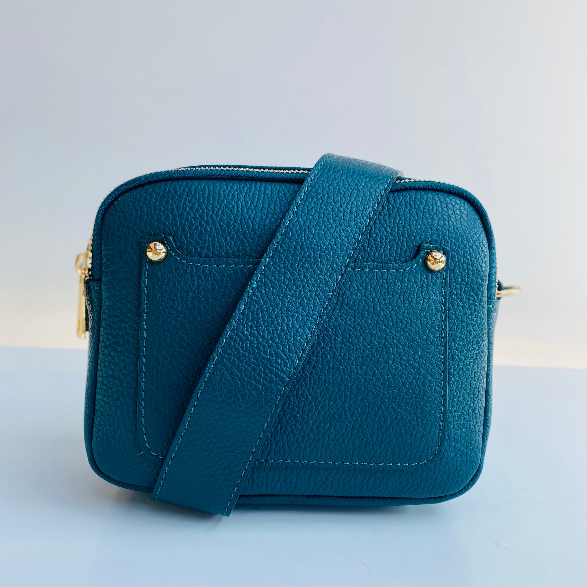 Teal Leather Double Zip Cross Body Bag