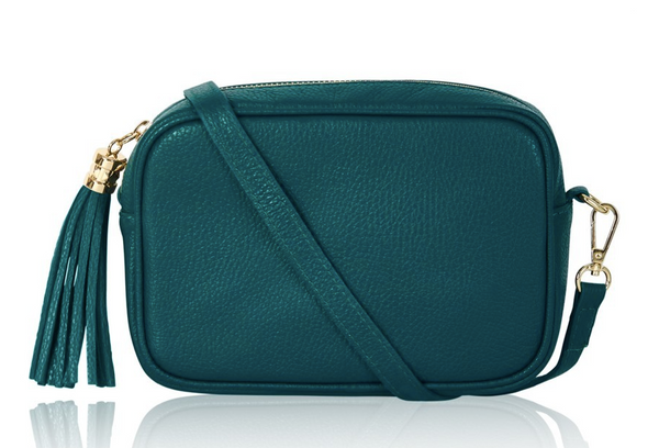 Teal Leather Tassel Cross Body Bag