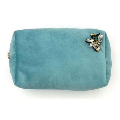 Turquoise Velvet Make Up Bag with Jewel Bee Pin (Small) Sixton London