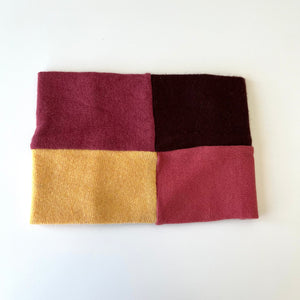 Turtle Doves Recycled Cashmere Neckwarmer in maroon and mustard