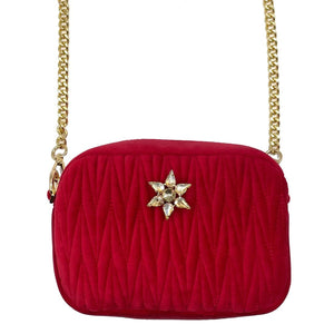 Berry Red Velvet Rivington Cross Body Bag with Sparkle Pin