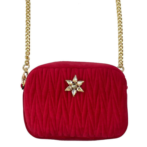 Berry Red Velvet Rivington Cross Body Bag with Sparkle Pin