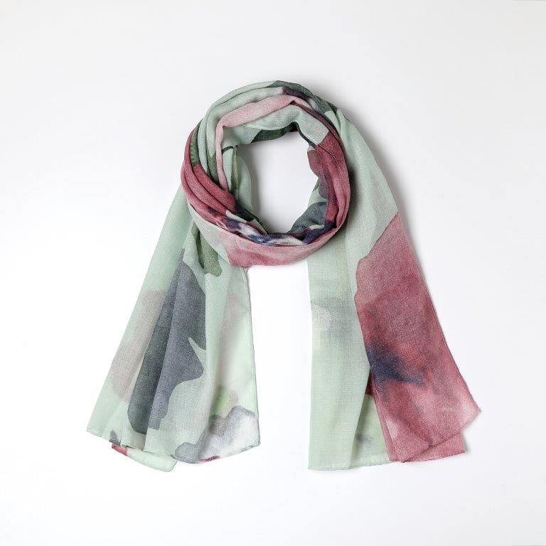 Apple Green Watercolour Floral Scarf