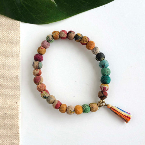 Kantha Bead Tasselled Bracelet