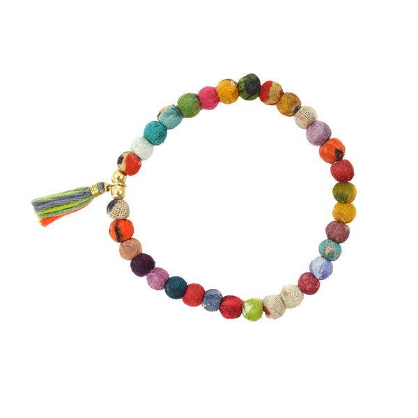 Kantha Bead Tasselled Bracelet
