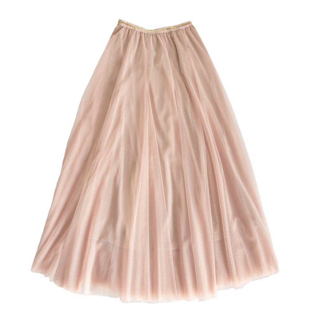 Ballet Pink Tulle Midi Skirt with Gold Waistband