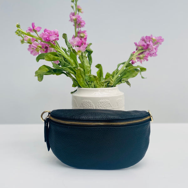 Black Leather Waist Crossbody Bag