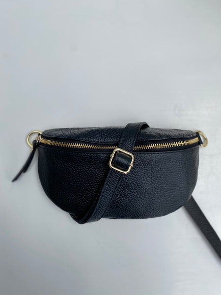 Black Leather Waist Crossbody Bag